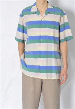 Vintage 70s Pastel Colourful Striped Short Sleeve Shirt