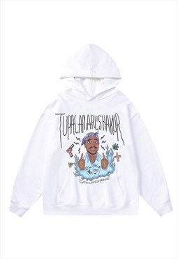 Rapper hoodie grunge pullover hip-hop top rave jumper white