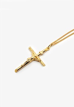 54 Floral 18" God Cross Pendant Necklace Chain - Gold