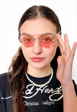 Vintage Y2K Barbie rimless sunglasses in pink