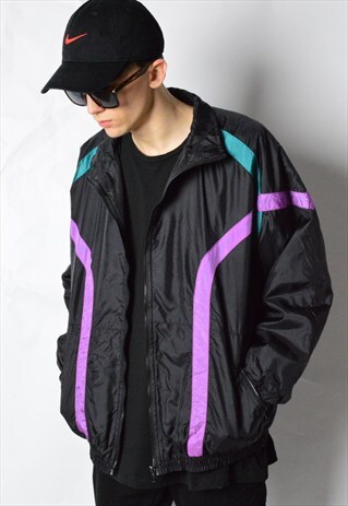 VINTAGE 90S NAVY BLUE STRIPED SHELL TRACK JACKET