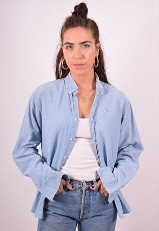RALPH LAUREN WOMENS VINTAGE SHIRT LARGE BLUE 90S