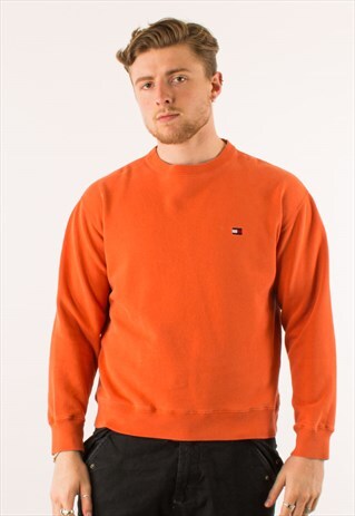 VINTAGE ORANGE TOMMY HILFIGER CREWNECK SWEATSHIRT MEDIUM