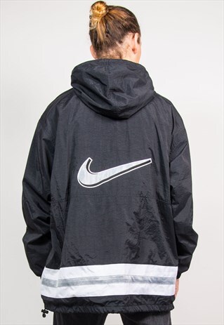 NIKE 90'S VINTAGE BLACK HOODED JACKET SHELL WINDBREAKER