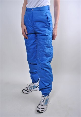 BLUE WOMAN SKI SUIT PANTS, VINTAGE SNOW SUIT RETRO TROUSERS