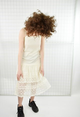 VINTAGE 90S DROP WAIST LACE BOHEMIAN MIDI SLIP DRESS