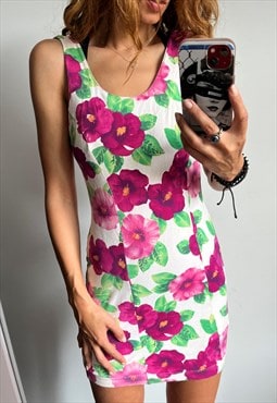 Retro Summer Bandeau Floral Mini Dress - Small