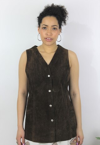 VINTAGE 1970S DARK BROWN SUEDE TUNIC WAISTCOAT