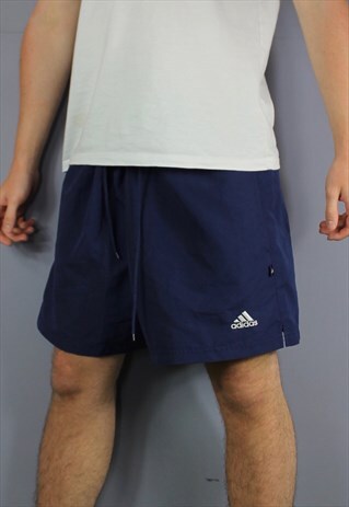 VINTAGE ADIDAS SHORTS IN NAVY BLUE WITH POCKETS, EMBROIDERED