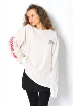 Y2K Beige Graphic Ghost Music Band Long Sleeve T-Shirt
