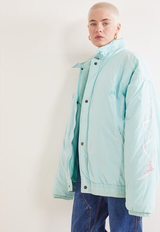 VINTAGE KAPPA GRAPHIC PRINT PUFFER COAT TURQUOISE