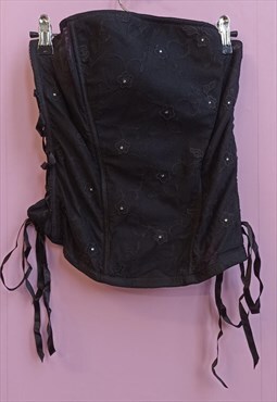 Vintage Y2K strapless black boned corset top