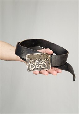 Vintage 90s black leather menswear belt with metal buckle