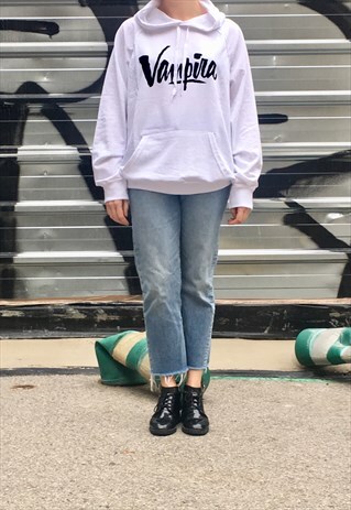 HOODIE WHITE LOGO BLACK