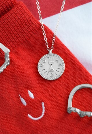SILVER COIN NECKLACE NO TIME AND NO MONEY DETAIL HANDMADE