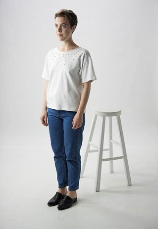 BEADED WHITE TEE / BOXY SUMMER SHIRT