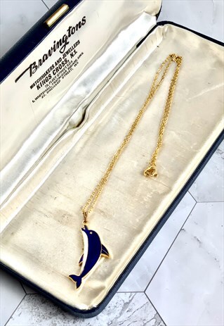 80S BLUE DOLPHIN NECKLACE ANIMAL CUTE VINTAGE JEWELLERY