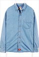 Vintage 90's Dickies Shirt Denim Button Up Long Sleeve Blue