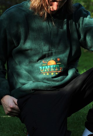 UNITY EMBROIDERED SPACE GRAPHIC 1/4 ZIP FLEECE FOREST GREEN