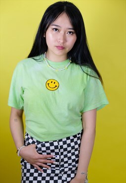 Reworked green tshirt yellow smiley 90's y2k tie dye tee