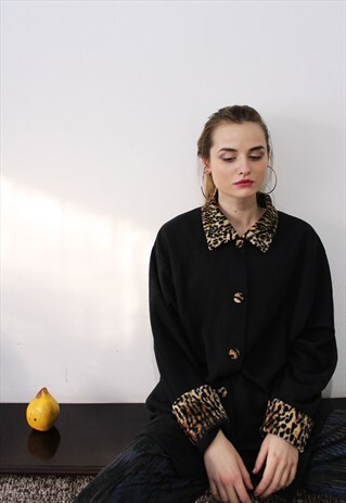 ANIMAL PRINT DETAILS BLACK CARDIGAN
