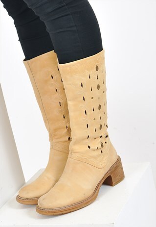 VINTAGE REAL LEATHER KNEE HIGH BOOTS