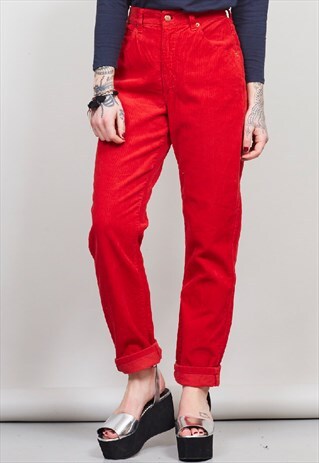 VINTAGE 90'S VALENTINO RED CORDUROY HIGH WAISTED JEANS
