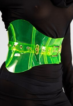 Genderless neon green pvc corset belt