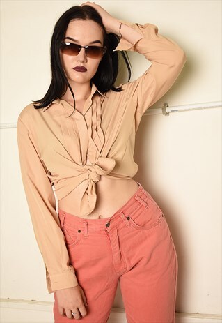 VINTAGE 90S RETRO PARIS CHIC PLEATED MINIMALIST SHIRT TOP