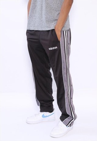VINTAGE ADIDAS LOGO THREE STRIPE POPPER TRACK BOTTOMS BLACK