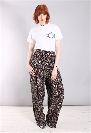 VINTAGE 80S HIGH WAIST CULOTTE TROUSERS IN GEOMETRIC PATTERN