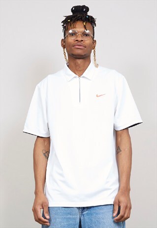 VINTAGE 90'S NIKE WHITE ZIP POLO T-SHIRT