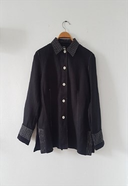 1990s Vintage Woven Black Shirt, Made in Canada