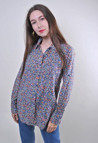 VINTAGE WOMAN FLORAL CUTE BOHO LONG SLEEVE BLOUSE