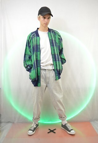GREEN CHECKERED BOMBER JACKET