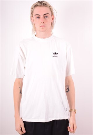ADIDAS MENS VINTAGE T-SHIRT TOP LARGE WHITE 90S