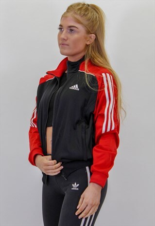 VINTAGE ADIDAS JACKET IN BLACK AND RED XS