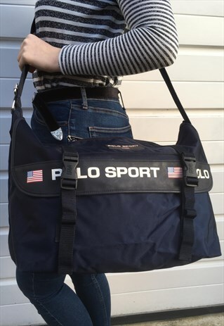 UNISEX VINTAGE BLUE POLO SPORT RALPH LAUREN DUFFLE BAG GYM