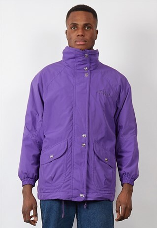 VINTAGE 80'S FILA PURPLE FLEECE LINED PADDED JACKET