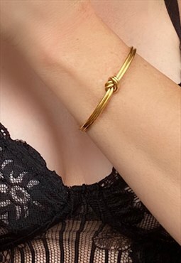 Gold Knot Bangle - Gold Knot Design Adjustable Cuff - M / L