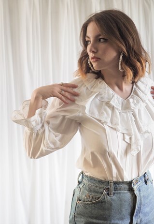 VINTAGE 1980S WHITE RUFFLE SHIRT