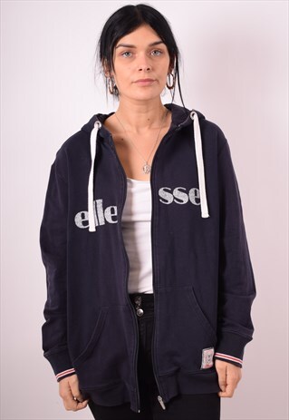 ELLESSE WOMENS VINTAGE HOODIE SWEATER XXL NAVY BLUE 90S