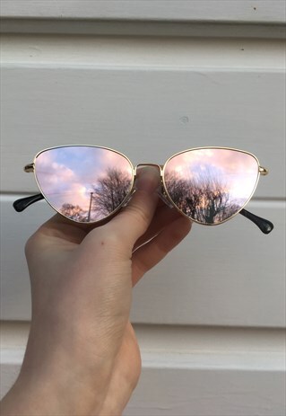 WOMENS VINTAGE STYLE PINK REFLECTIVE CAT EYE SUNGLASSES