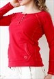 Y2K VINTAGE TOP LONG SLEEVE T-SHIRT 00S HENLEY TOP RED XS