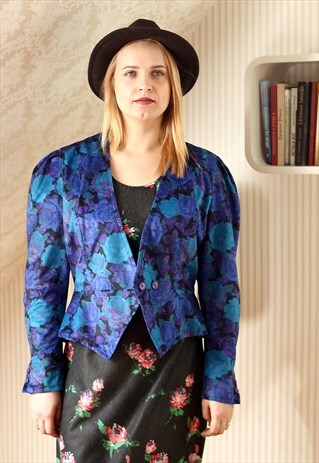 BRIGHT BLUE AND PURPLE FLORAL JACKET