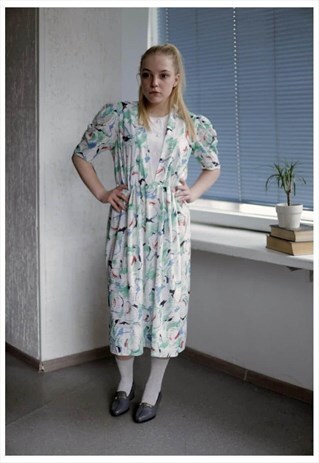 VINTAGE 70'S MIDI MULTICOLOR PATTERNED SHORT SLEEVES DRESS