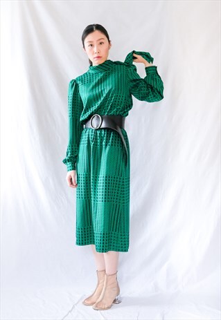 VINTAGE 80S SECRETARY 2 PC IN JEWEL GREEN HOUNDSTOOTH