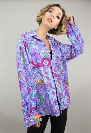 VINTAGE 80S 90S OVERSIZED LONG SLEEVE PATTERNED SHIRT