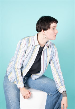 VINTAGE TOMMY HILFIGER SHIRT IN BLUE AND YELLOW STRIPES