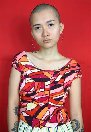 RED MULTI PRINT CROP T SHIRT